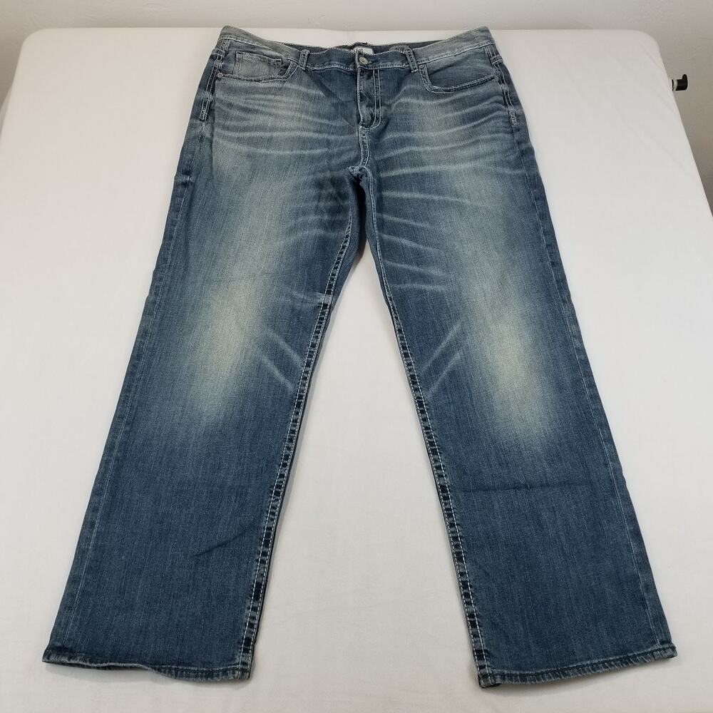 BKE Buckle Seth Jeans Mens 40x31 Blue Straight Leg Faded Whiskers Western Cowboy